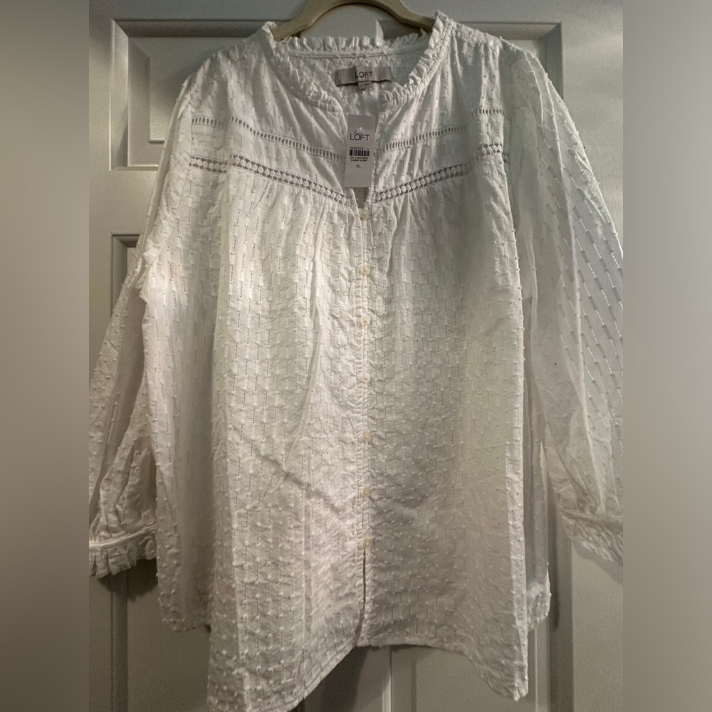 LOFT long sleeved white top